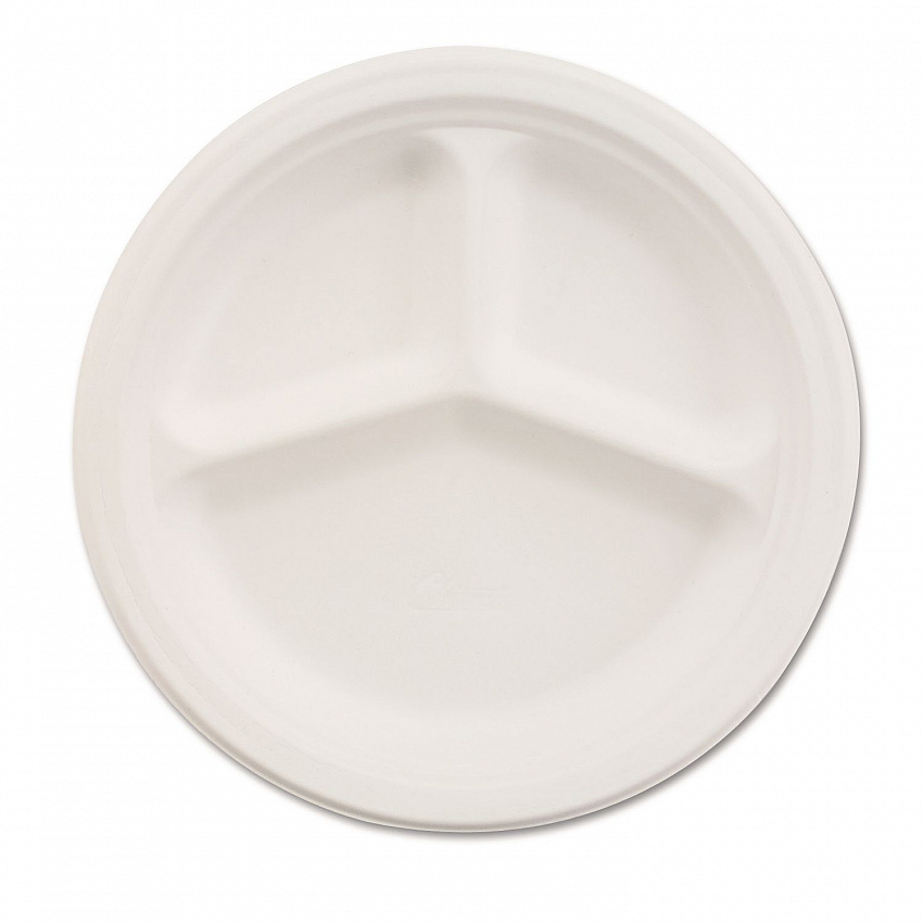 Paper Dinnerware, 3-Compartment Plate, 10.25" dia, White, 500/Carton (21204CT)