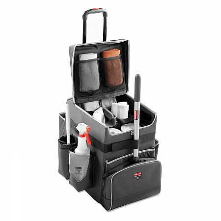Executive Quick Clean Janitorial Cart, Synthetic Fabric, 16 Compartments, 14.25