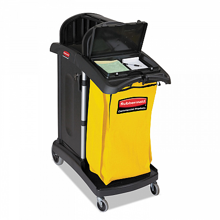 High Capacity Cleaning Cart, Plastic, 4 Shelves, 2 Bins, 21.75