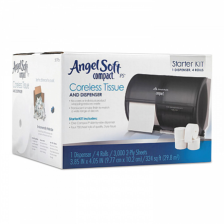 Compact Tissue Dispenser and Angel Soft ps Tissue Start Kit, 10.13 x 6.75 x 7.13, Translucent Smoke (5679500)