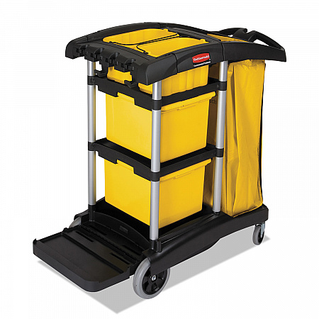 High Capacity Cleaning Cart, Plastic, 4 Shelves, 2 Bins, 21.75