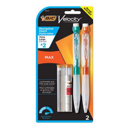 BIC Velocity Max Pencil, 0.9 mm, HB (#2), Black Lead, Assorted Barrel Colors, 2/Pack (MPMX9P21)