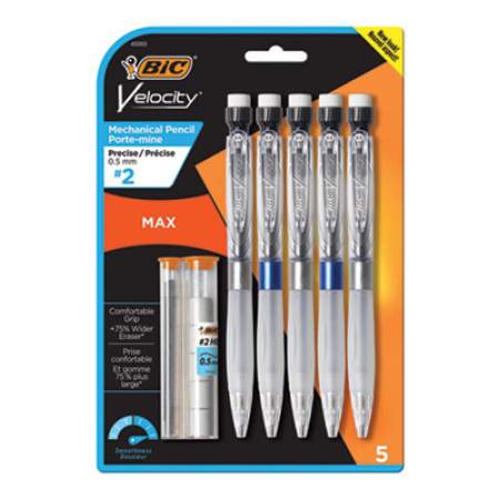 BIC Velocity Max Pencil, 0.5 mm, HB (#2), Black Lead, Assorted Barrel Colors, 5/Pack (MPMX5P51)