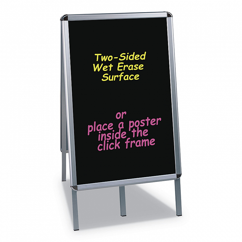 Reversible Wet Erase Sign Board, Black 23" x 33" Surface, Satin Aluminum Frame, 24" x 24" x 42" (DKT30505072)