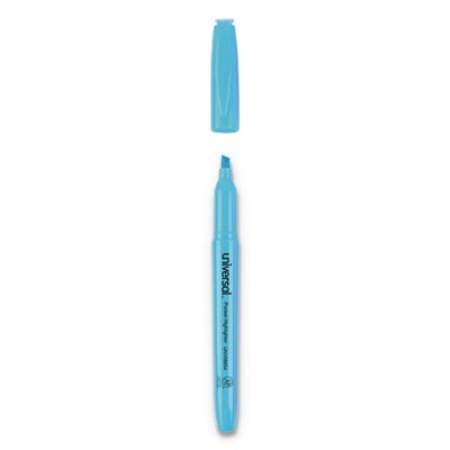 Universal Pocket Highlighters, Fluorescent Blue Ink, Chisel Tip, Blue Barrel, Dozen (08854)