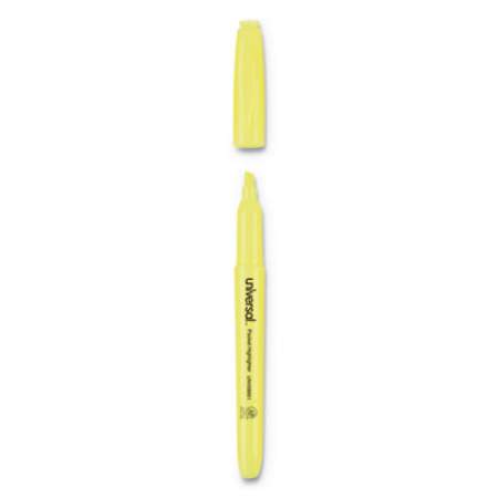Universal Pocket Highlighters, Fluorescent Yellow Ink, Chisel Tip, Yellow Barrel, Dozen (08851)