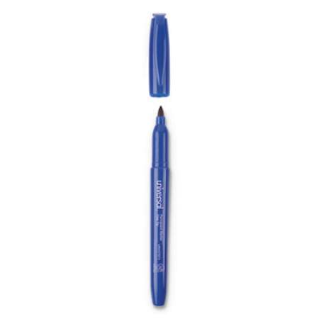 Universal Pen-Style Permanent Marker, Fine Bullet Tip, Blue, Dozen (07073)