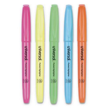 Universal Pocket Highlighters, Assorted Ink Colors, Chisel Tip, Assorted Barrel Colors, 5/Set (08850)