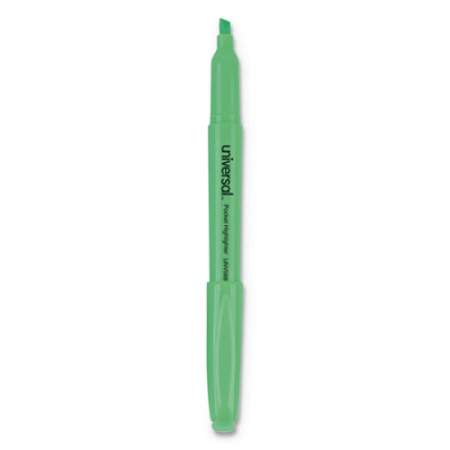 Universal Pocket Highlighters, Fluorescent Green Ink, Chisel Tip, Green Barrel, Dozen (08852)