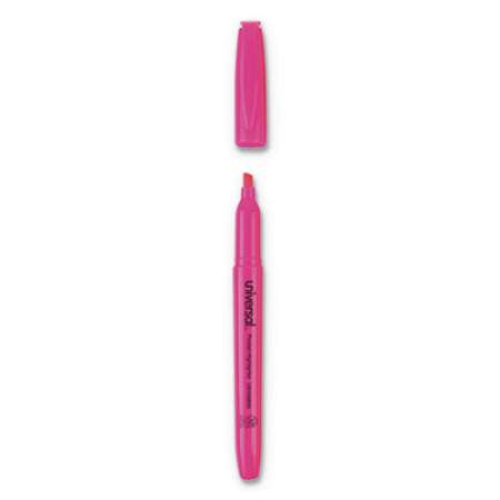 Universal Pocket Highlighters, Fluorescent Pink Ink, Chisel Tip, Pink Barrel, Dozen (08855)