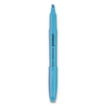 Universal Pocket Highlighters, Fluorescent Blue Ink, Chisel Tip, Blue Barrel, Dozen (08854)