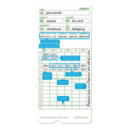 Time Card for uPunch HN1000, HN3000, HN3600 Bundle, 100/Pk (HNTCG1100)