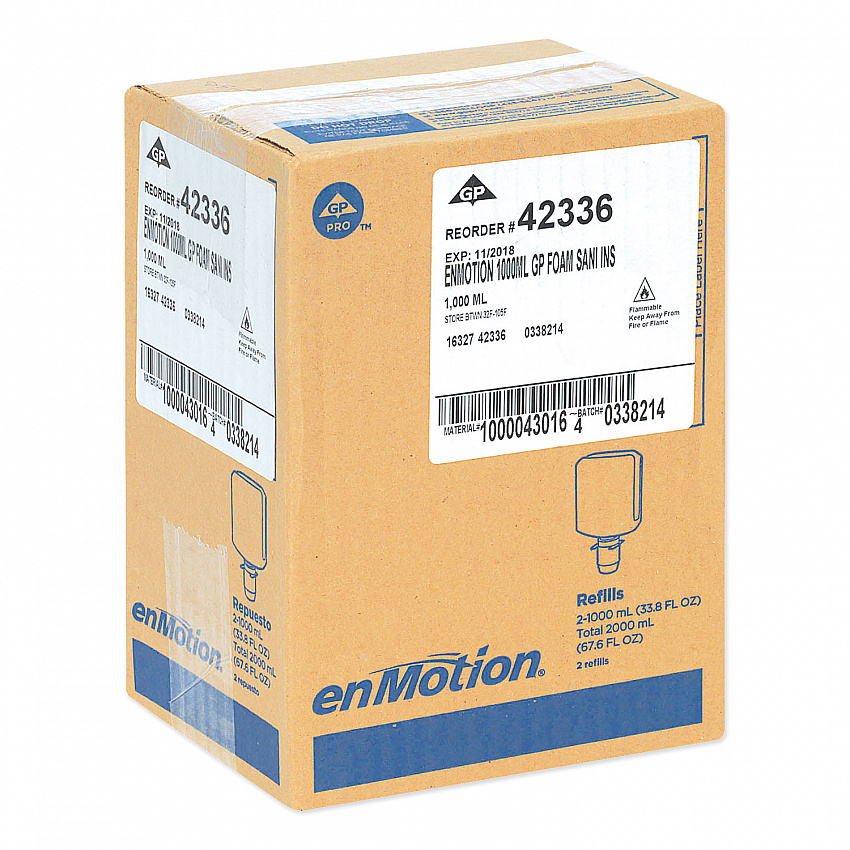 GP enMotion High-Frequency-Use Foam Sanitizer Dispenser Refill, 1,000 mL, Fragrance-Free, 2/Carton (42336)
