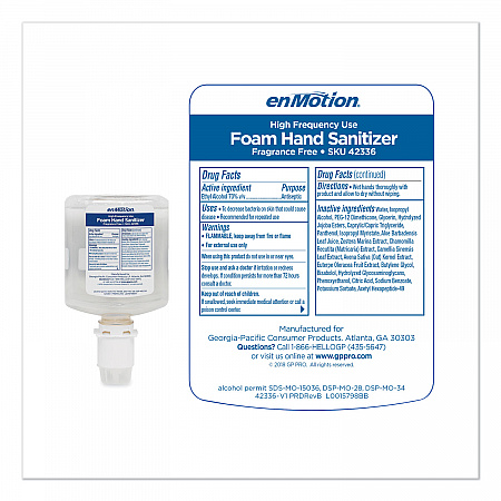 GP enMotion High-Frequency-Use Foam Sanitizer Dispenser Refill, 1,000 mL, Fragrance-Free, 2/Carton (42336)