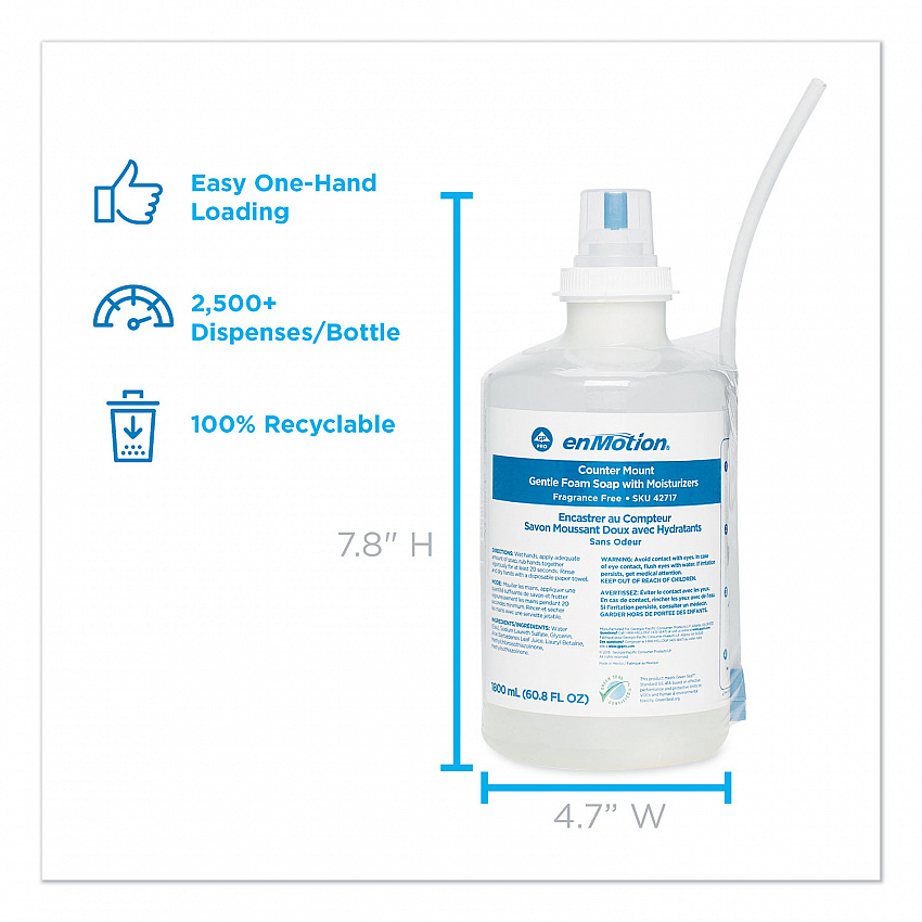 GP enMotion Counter Mount Foam Soap Refill, Fragrance-Free, 1,800 mL, 2/Carton (42717)