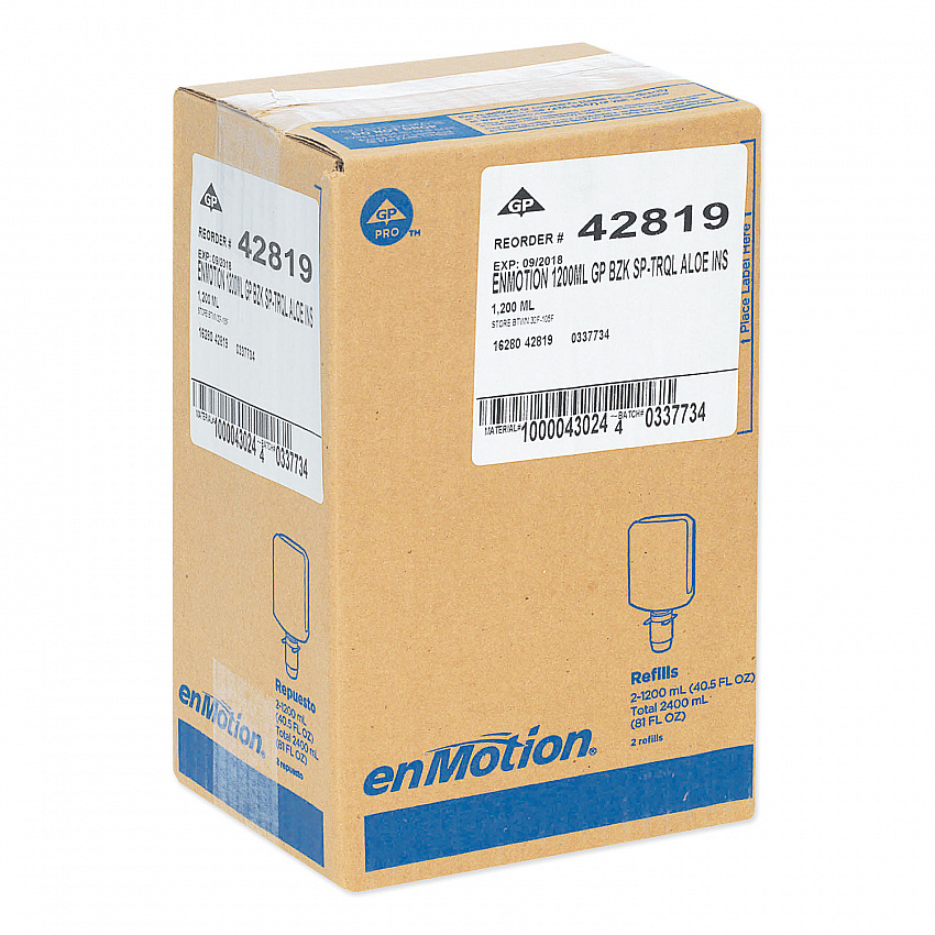 GP enMotion Automated Touchless Antimicrobial Foam Soap Refill, Tranquil Aloe Scent, 1,200 mL Bottle, 2/Carton (42819)