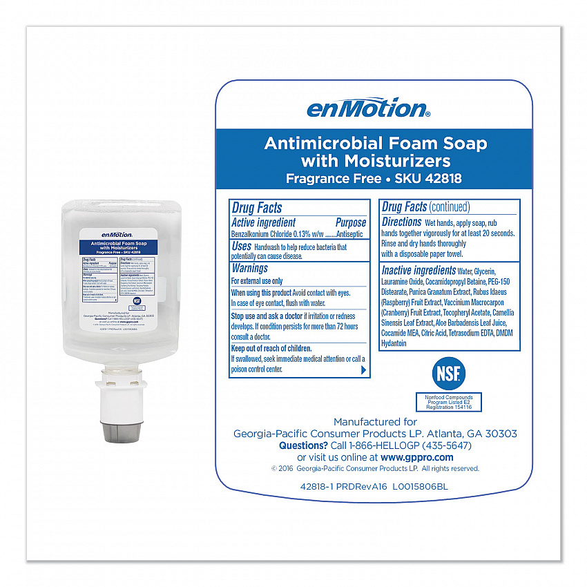 GP enMotion Automated Touchless Antimicrobial Foam Soap Refill, Unscented, 1,200 mL, 2/Carton (42818)