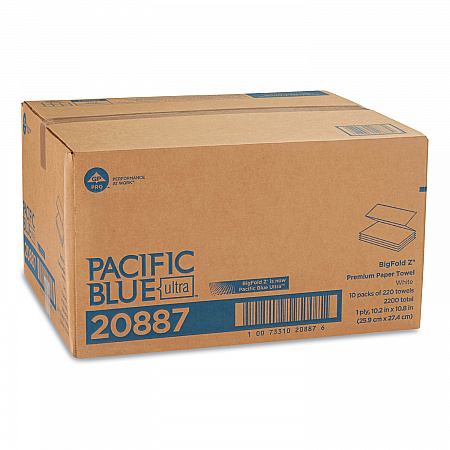 Pacific Blue Ultra Folded Paper Towels, 1-Ply, 10.2 x 10.8, White, 220/Pack, 10 Packs/Carton (20887)