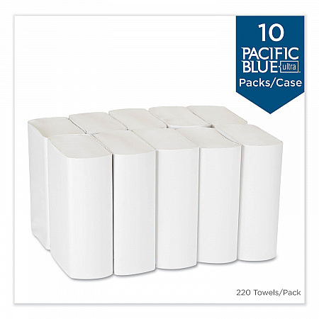 Pacific Blue Ultra Folded Paper Towels, 1-Ply, 10.2 x 10.8, White, 220/Pack, 10 Packs/Carton (20887)