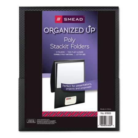 Smead Organized Up Poly Stackit Folders, 11 x 8.5, Black/Black, 5/Pack (87805)