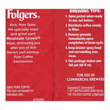 Folgers Coffee, Fraction Pack, Classic Roast, 1.5oz, 42/Carton (06430)