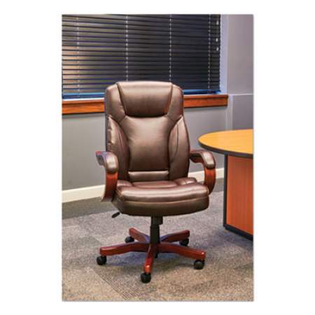 Alera Transitional Series Executive Wood Chair, Up to 275 lb, Chocolate Marble Bonded Leather Seat/Back, Walnut Wood Base (TS4159W)