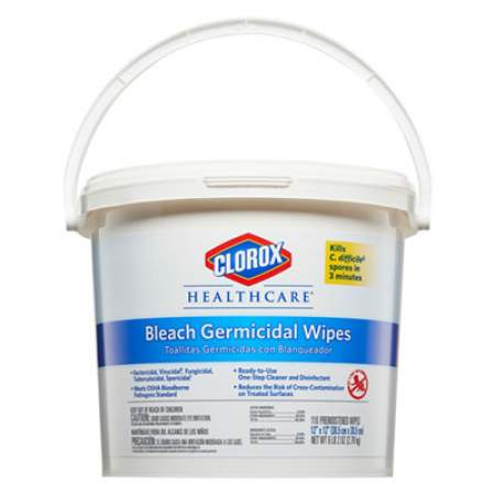 Clorox Healthcare Bleach Germicidal Wipes, 12 x 12, Unscented, 110/Canister, 2/Carton (30358CT)