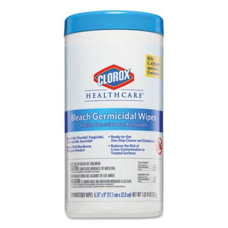 Clorox Healthcare Bleach Germicidal Wipes, 6.75 x 9, Unscented, 70/Canister (35309CT)