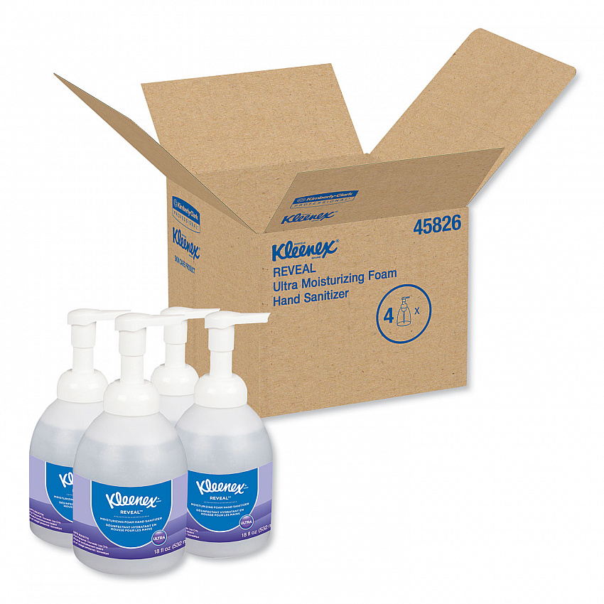 Reveal Ultra Moisturizing Foam Hand Sanitizer, 18 oz Bottle, Fragrance-Free, 4/Carton (45826CT)