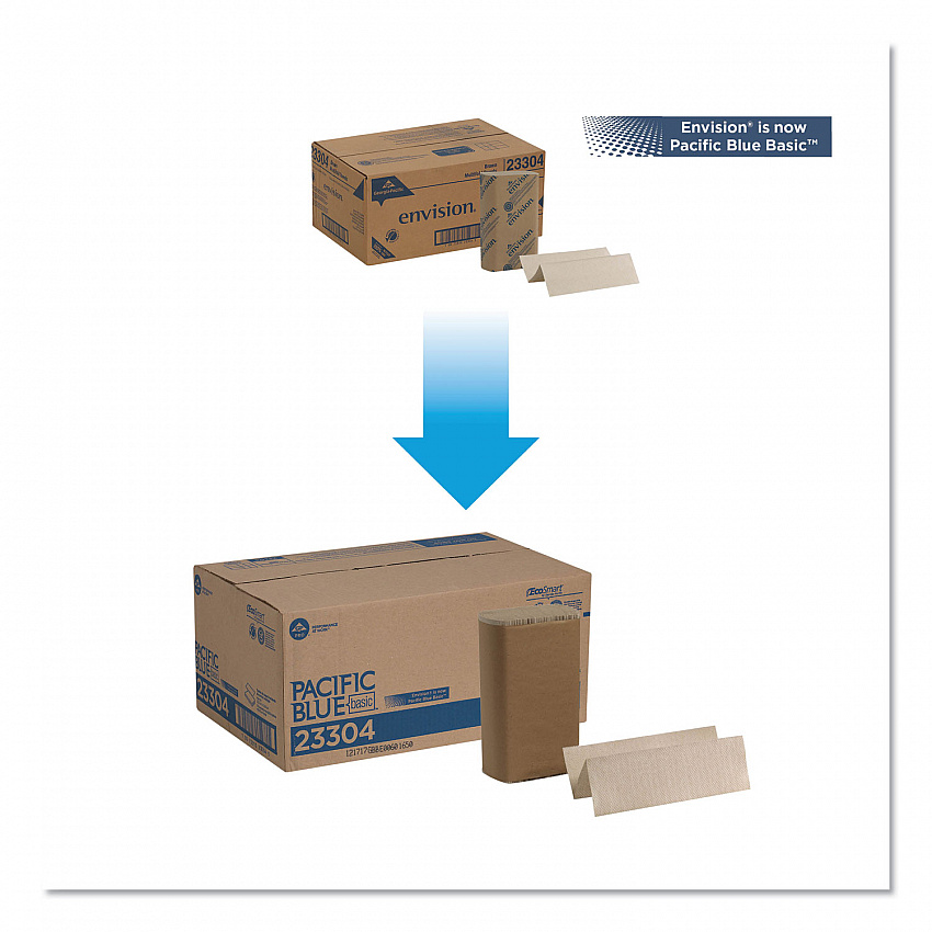 Pacific Blue Basic M-Fold Paper Towels, 1-Ply, 9.2 x 9.4, Brown, 250/Pack, 16 Packs/Carton (23304)