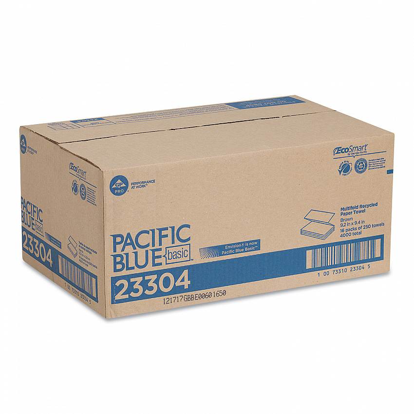 Pacific Blue Basic M-Fold Paper Towels, 1-Ply, 9.2 x 9.4, Brown, 250/Pack, 16 Packs/Carton (23304)