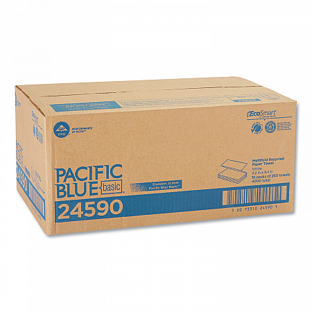 Pacific Blue Basic M-Fold Paper Towels, 1-Ply, 9.2 x 9.4, White, 250/Pack, 16 Packs/Carton (24590)