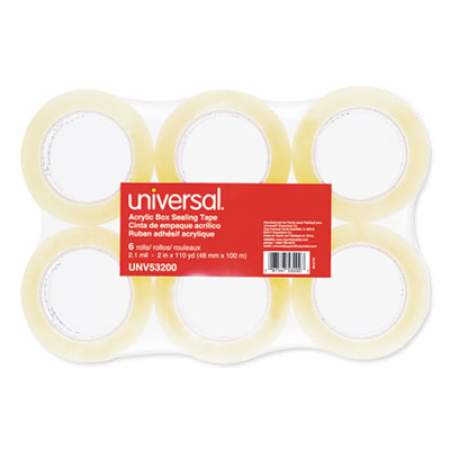 Universal Deluxe General-Purpose Acrylic Box Sealing Tape, 3" Core, 1.88" x 110 yds, Clear, 6/Pack (53200)