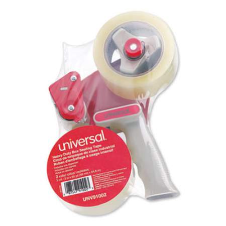 Universal Heavy-Duty Box Sealing Tape with Pistol Grip Dispenser, 3" Core, 1.88" x 60 yds, Clear, 1 Dispenser and 2 Tape Rolls/Pack (91002)