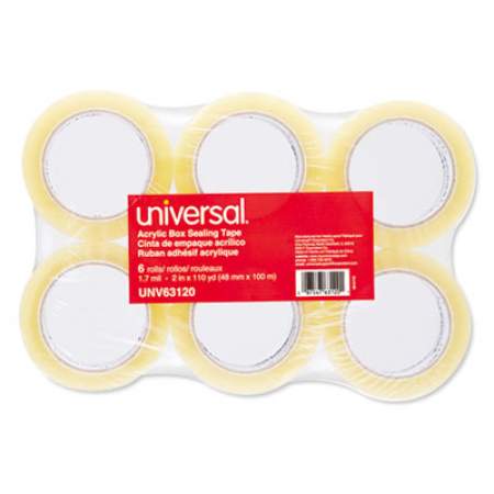 Universal Deluxe General-Purpose Acrylic Box Sealing Tape, 3" Core, 1.88" x 110 yds, Clear, 6/Pack (63120)