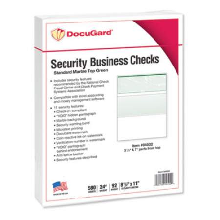 DocuGard Standard Security Check, 11 Features, 8.5 x 11, Green Marble Top, 500/Ream (04502)