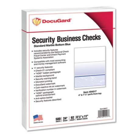 DocuGard Standard Security Check, 11 Features, 8.5 x 11, Blue Marble Bottom, 500/Ream (04517)