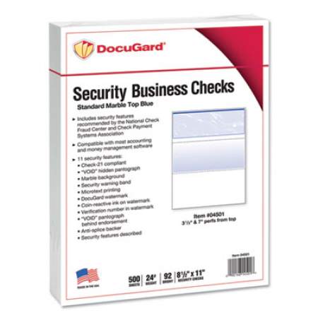 DocuGard Security Business Checks, 11 Features, 8.5 x 11, Blue Marble Top, 500/Ream (04501)