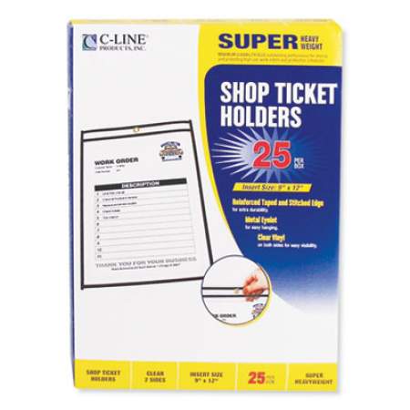 C-Line Shop Ticket Holders, Stitched, Both Sides Clear, 75 Sheets, 9 x 12, 25/Box (46912)