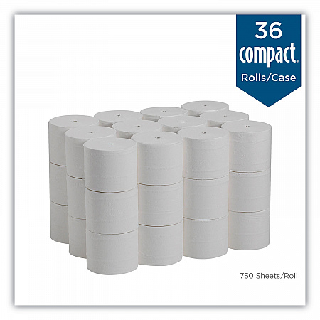 Compact Coreless Bath Tissue, Septic Safe, 2-Ply, White, 750 Sheets/Roll, 36 Rolls/Carton (19371CT)