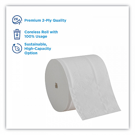Compact Coreless Bath Tissue, Septic Safe, 2-Ply, White, 750 Sheets/Roll, 36 Rolls/Carton (19371CT)