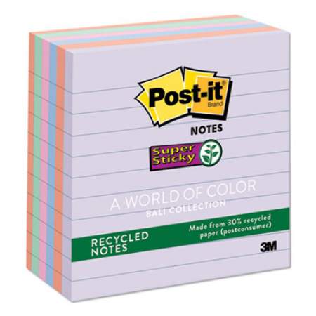 Post-it Notes Super Sticky Recycled Notes in Bali Colors, Lined, 4 x 4, 90-Sheet, 6/Pack (6756SSNRP)