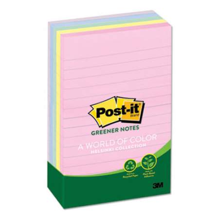Post-it Greener Notes Recycled Note Pads, Lined, 4 x 6, Assorted Helsinki Colors, 100-Sheet, 5/Pack (660RPA)