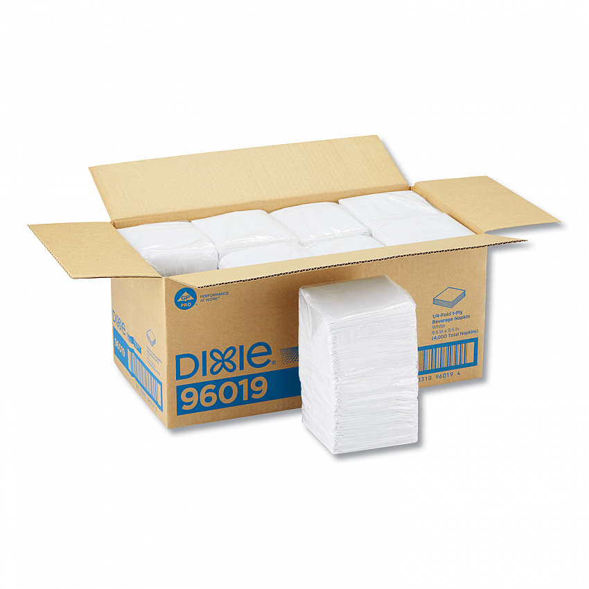 BevNap Beverage Napkins, 1-Ply, 9.5 x 9.5, White, 4,000/Carton (96019)
