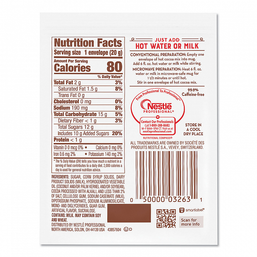 Hot Cocoa Mix, Rich Chocolate, 0.71 oz Packets, 50/Box, 6 Box/Carton (25485CT)