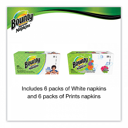 Quilted Napkins, 1-Ply, 12.1 x 12, Assorted - Print or White, 200/Pack (34885)