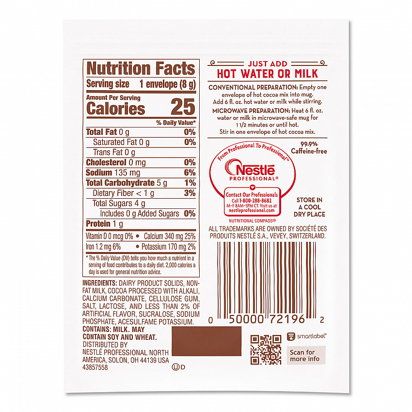 No-Sugar-Added Hot Cocoa Mix Envelopes, Rich Chocolate, 0.28 oz Packet, 30/Box (61411)
