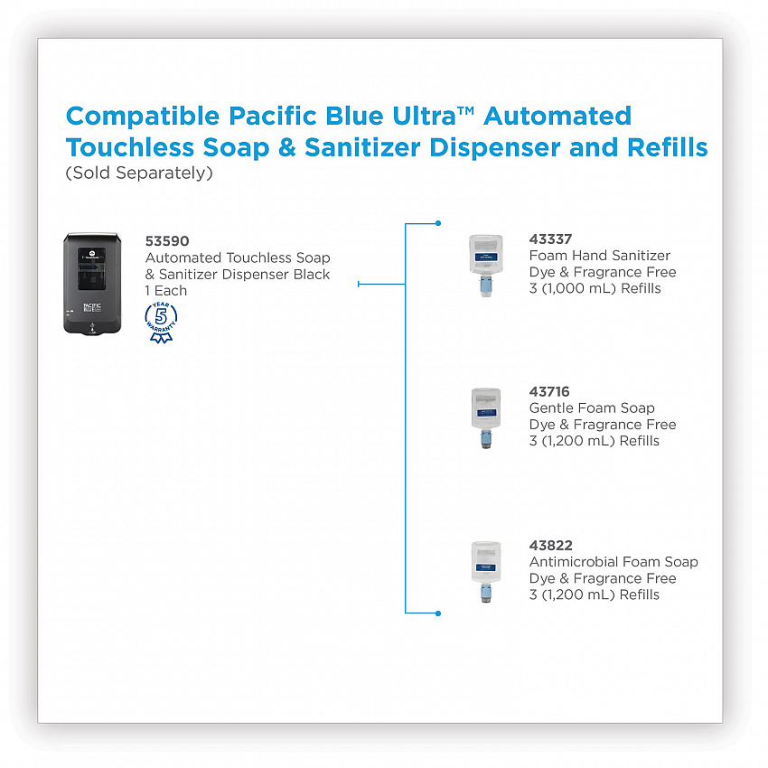 Pacific Blue Ultra Automated Touchless Soap/Sanitizer Dispenser, 1,000 mL, 6.54 x 11.72 x 4, Black (53590)