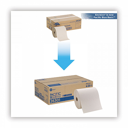 Pacific Blue Basic Recycled Nonperforated Paper Towel Rolls, 1-Ply, 7.78 x 800 ft, Brown, 6 Rolls/Carton (26301)