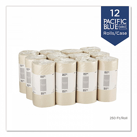 Pacific Blue Basic Jumbo Perforated Kitchen Roll Paper Towels, 2-Ply, 11 x 8.8, Brown, 250/Roll, 12 Rolls/Carton (28290)